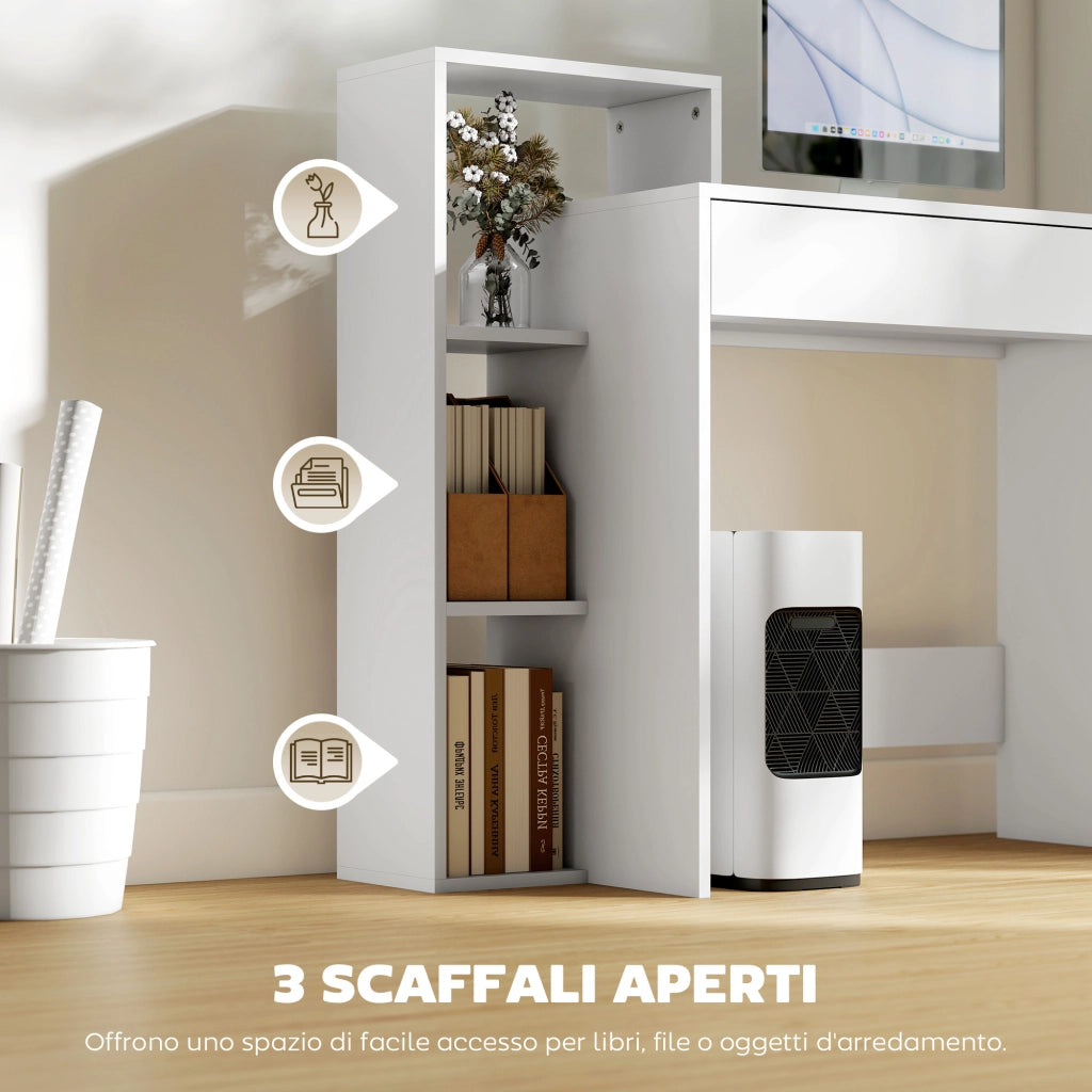 Scrivania Moderna 100x40x90 cm con Ripiani e Cassetto in Legno Bianco
