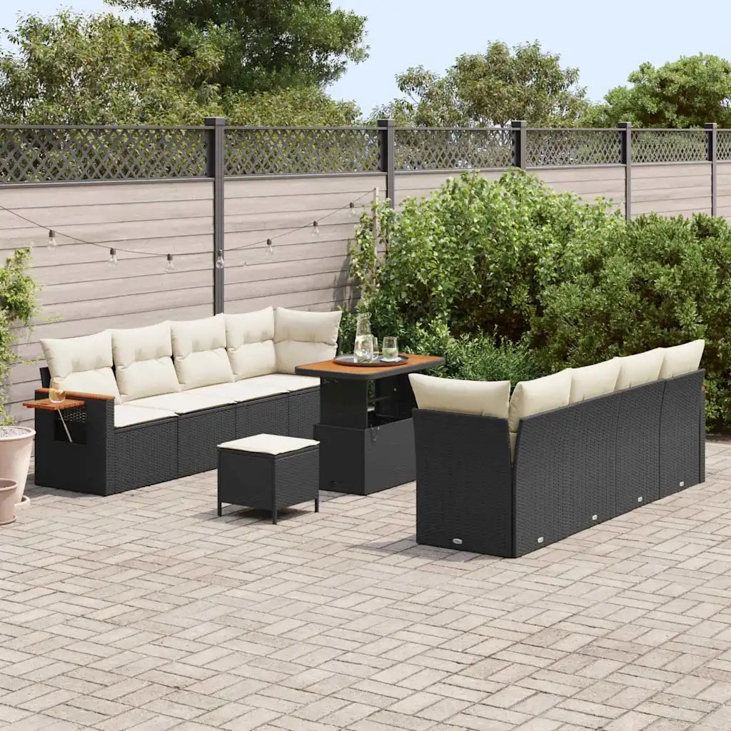 Set Divano da Giardino 12 pcs Nero e Crema polyrattan