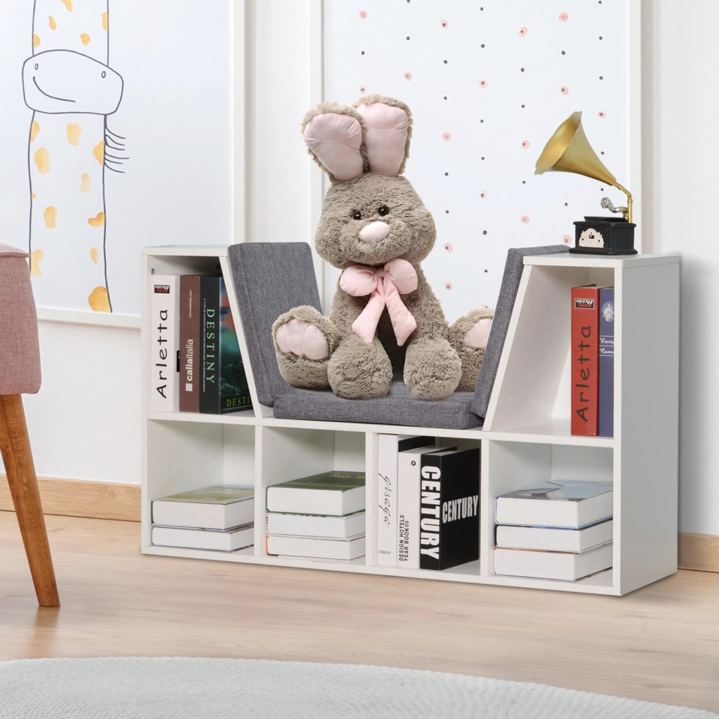 Libreria con Banco e Cuscino ¨C Minimal ¨C Bianco e Grigio 102x30x61cm