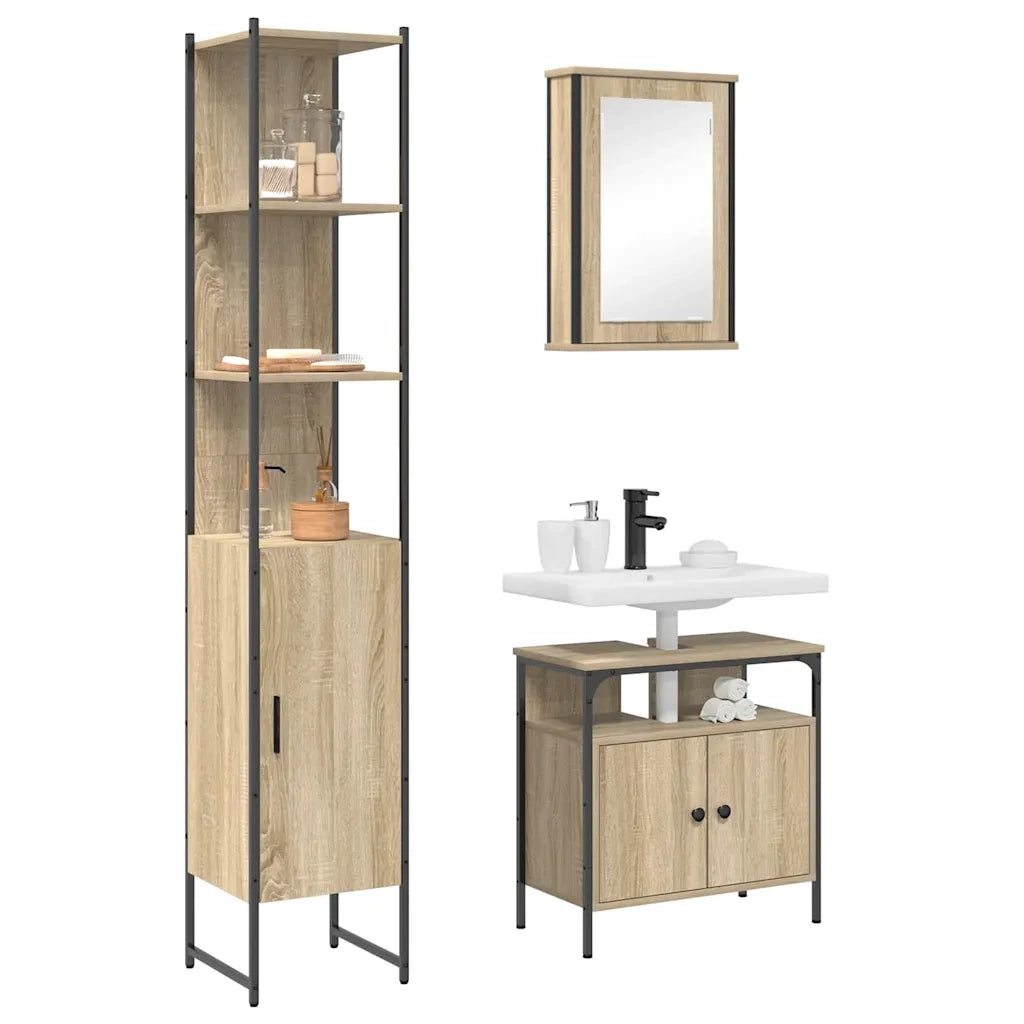 Set di mobili per il bagno con lo scaffale 3 pcs Rovere Sonoma