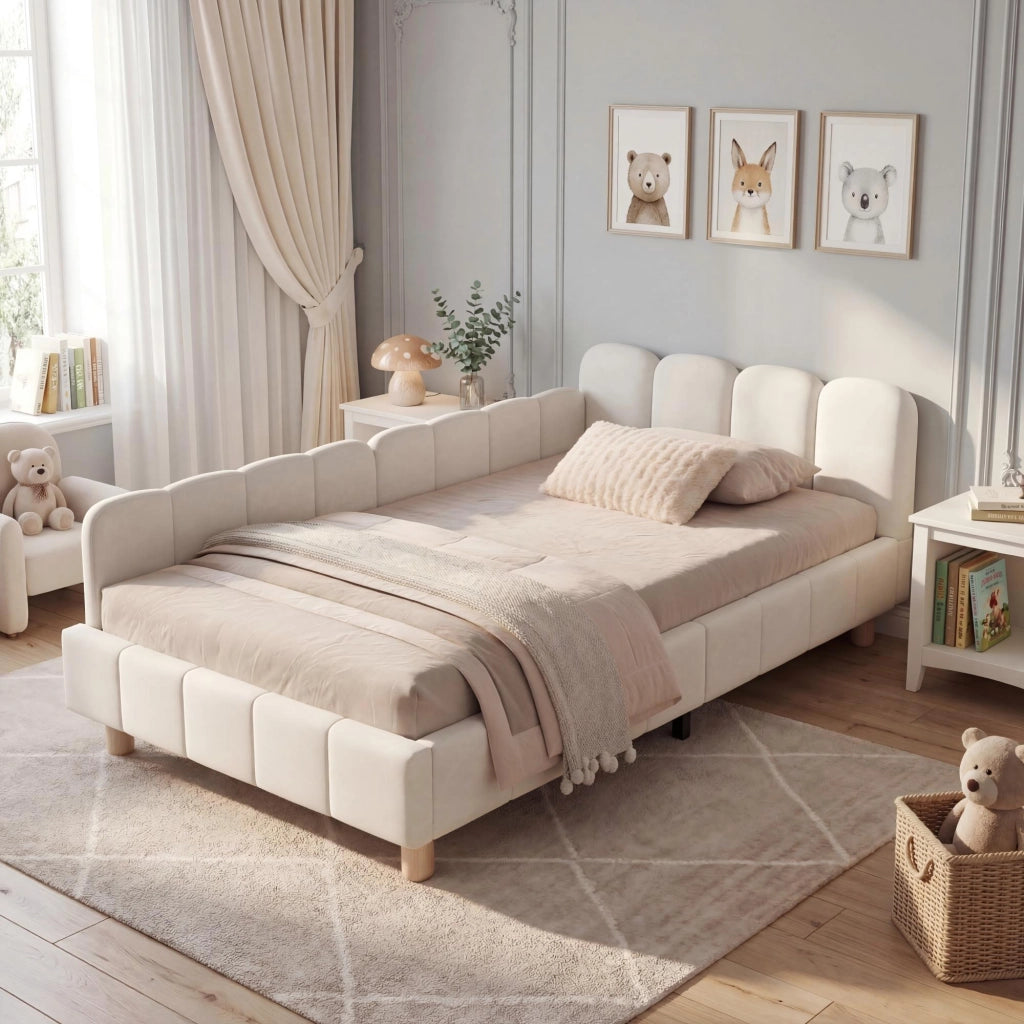 letto imbottito velluto beige 90 x 200 cm