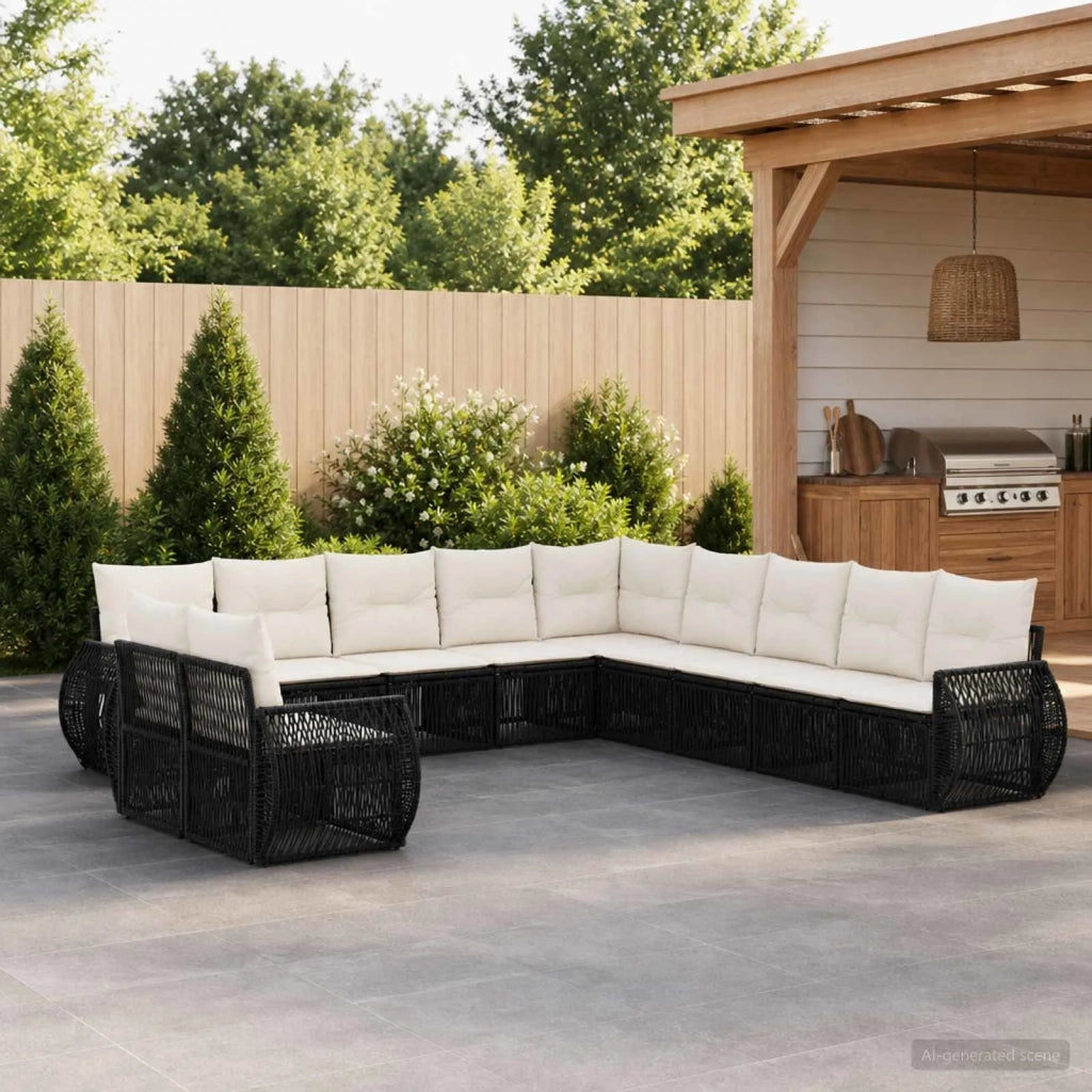Set Divano da Giardino 11 pz Nero e Bianco Crema polyrattan 3435469