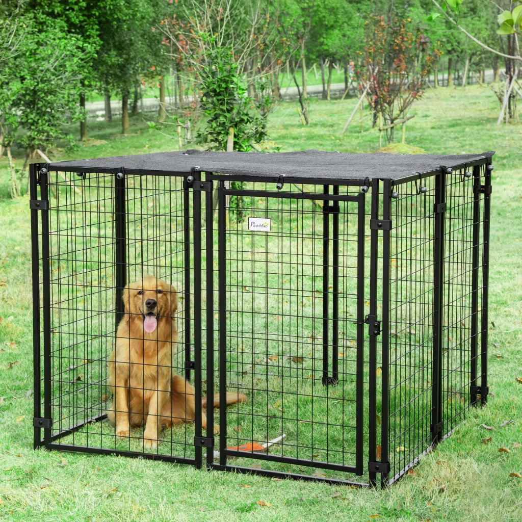 Recinto Pieghevole per Cani con Copertura ¨C Xylo ¨C 8 Pannelli, Porta Bloccabile, 141x141x113cm, Nero