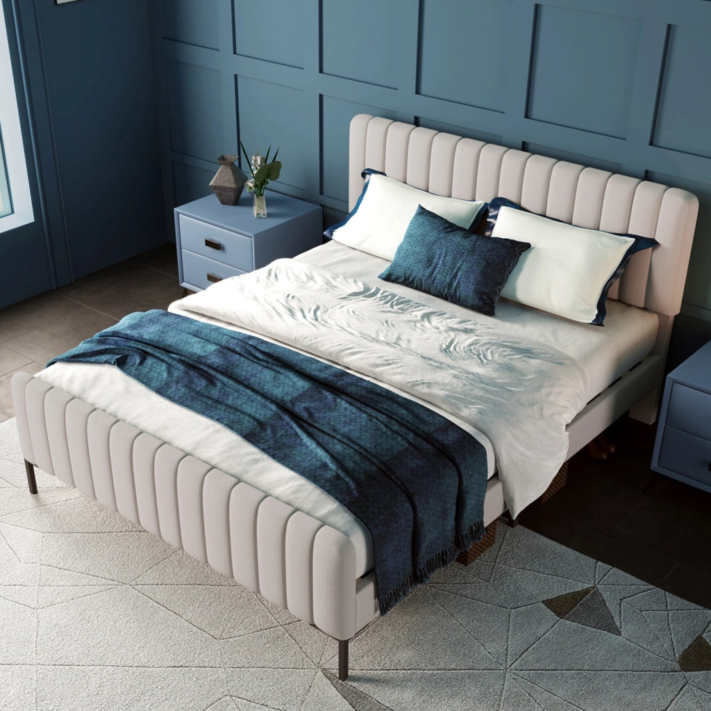 letto imbottito lino grigio beige 180 x 200 cm
