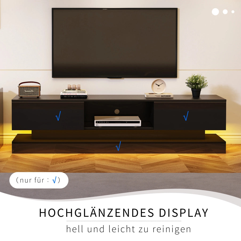 Mobile porta TV nero lucido con LED da app, 2 cassetti, passacavi e design anti-ribaltamento 160 × 35 × 40,5 cm