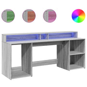 Scrivania | Tavolo da Ufficio con Luci LED Grigio Sonoma 200x55x91cm in Truciolato