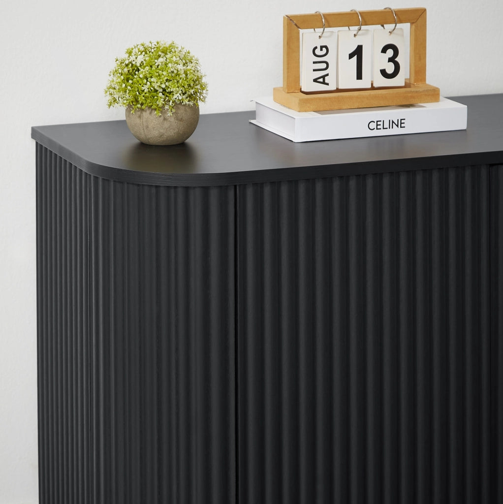 Credenza moderna con motivo ondulato; 4 ante; 162;5x38x61 cm; MDF nero
