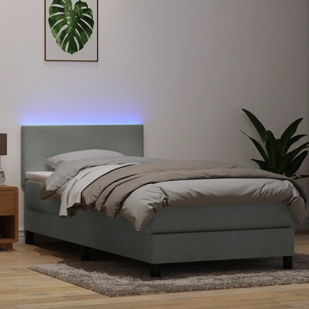 Letto a Molle con Materasso e LED Grigio Chiaro 90x220 cm Velluto 3316719
