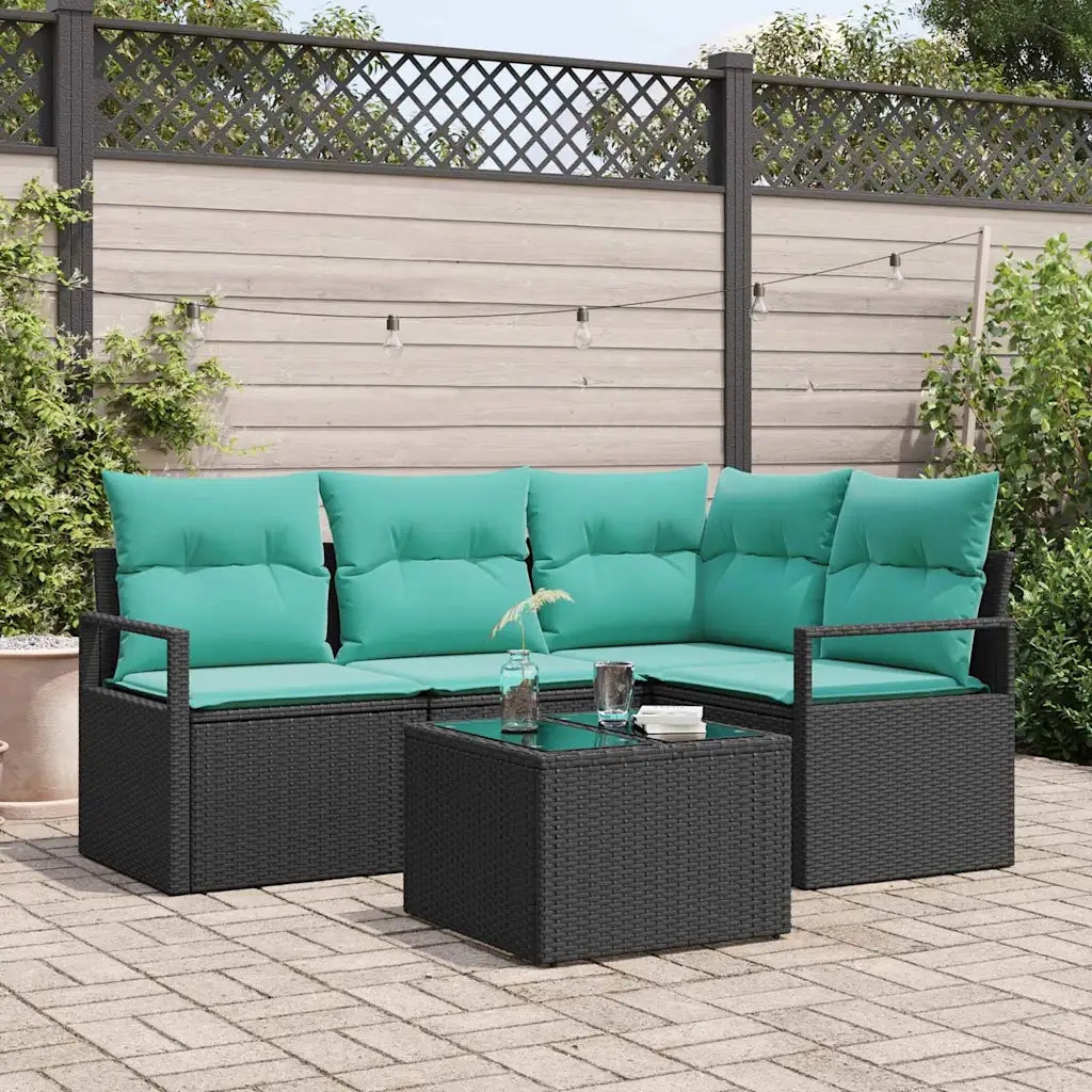 Set di divani con cuscino 5 pcs Nero polyrattan 3346376
