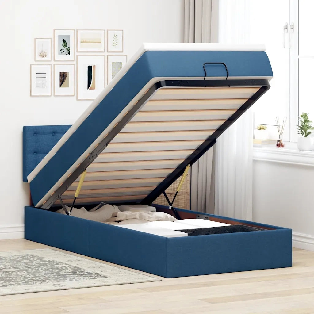Pouf Letto con Materasso e LED Blu 100x200 cm in Tessuto 3312456