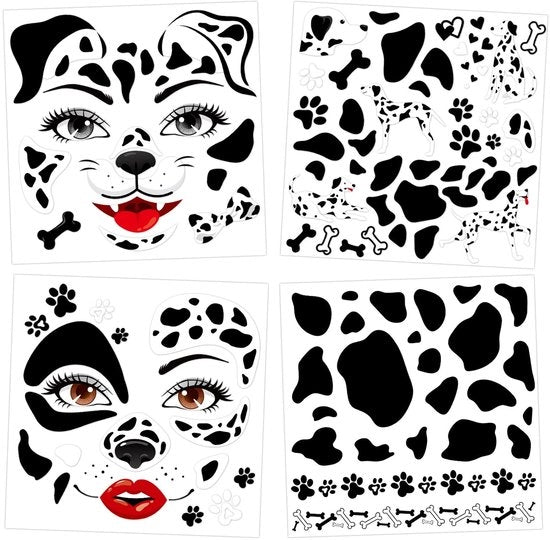 Tatuaggi temporanei per bambini - 4 pezzi - Sticker facciale dalmata - Disegni di cuccioli di cani - Per carnevale/Halloween - Durata 3-5 giorni