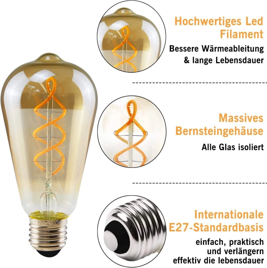 ZMH 3 lampadine Edison E27 LED 4W ST64 2200K