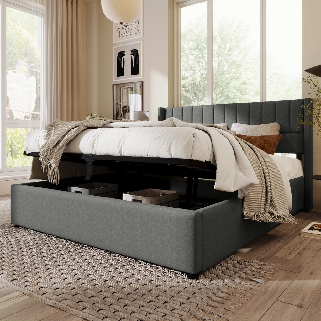 letto imbottito lino grigio 140x200 cm