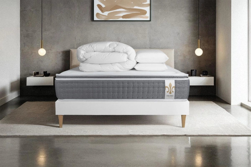 Pacchetto letto completo - Materasso 160x200cm + Box spring con doghe (kit) + 2 cuscini + Piumino - Vingt-Six PLUS