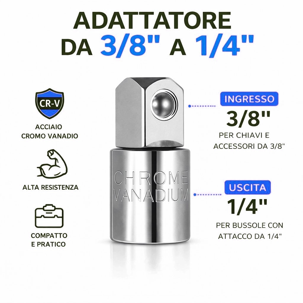 Set 5 Chiavi a Bussola 8-14mm 3/8" Extra Lunghe 120mm + Riduttore da 3/8 a 1/4"