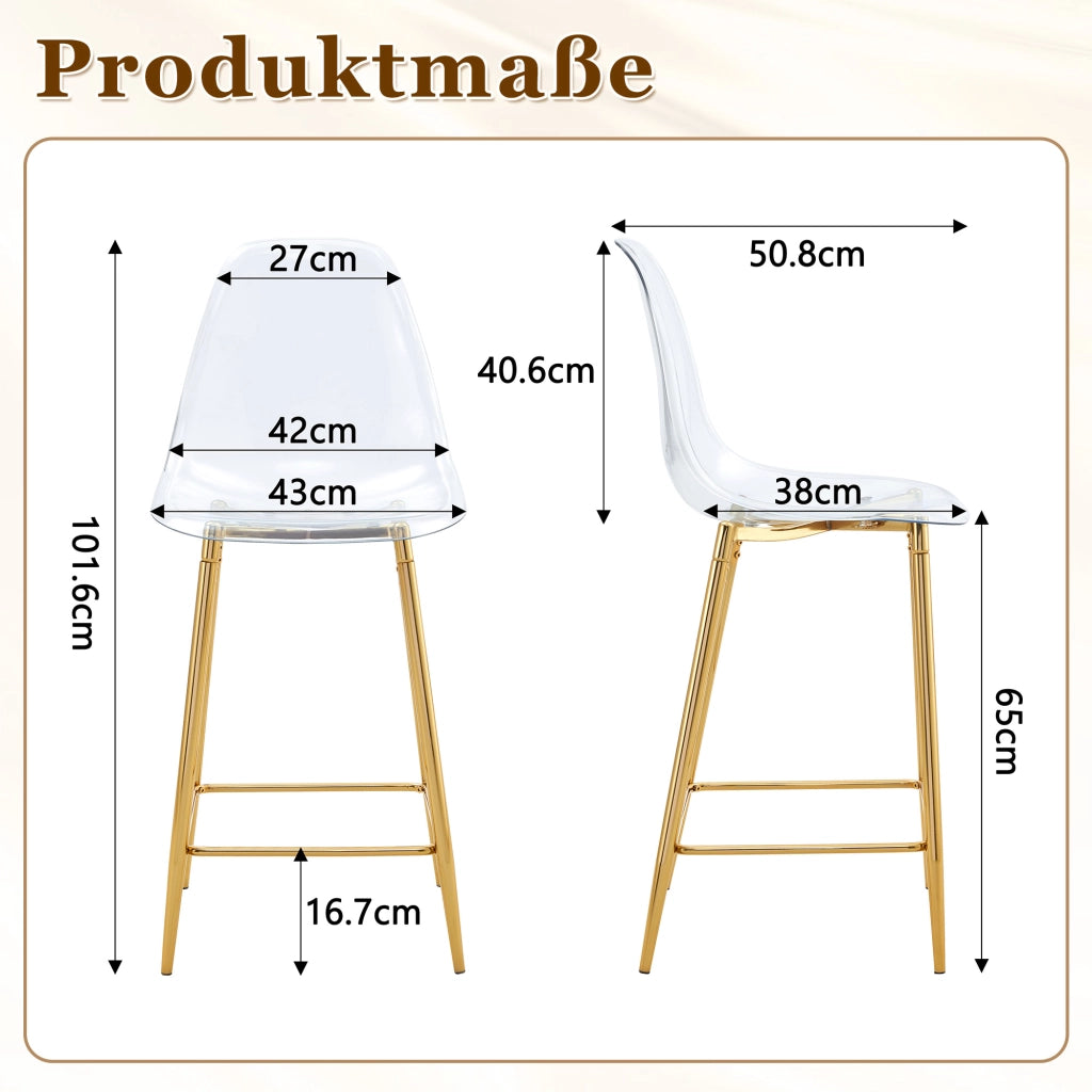 Set di 4 sgabelli da bar trasparenti con struttura in metallo argento/oro/nero, sedie dal design moderno per cucina, bar o sala da pranzo (solo sedie,
