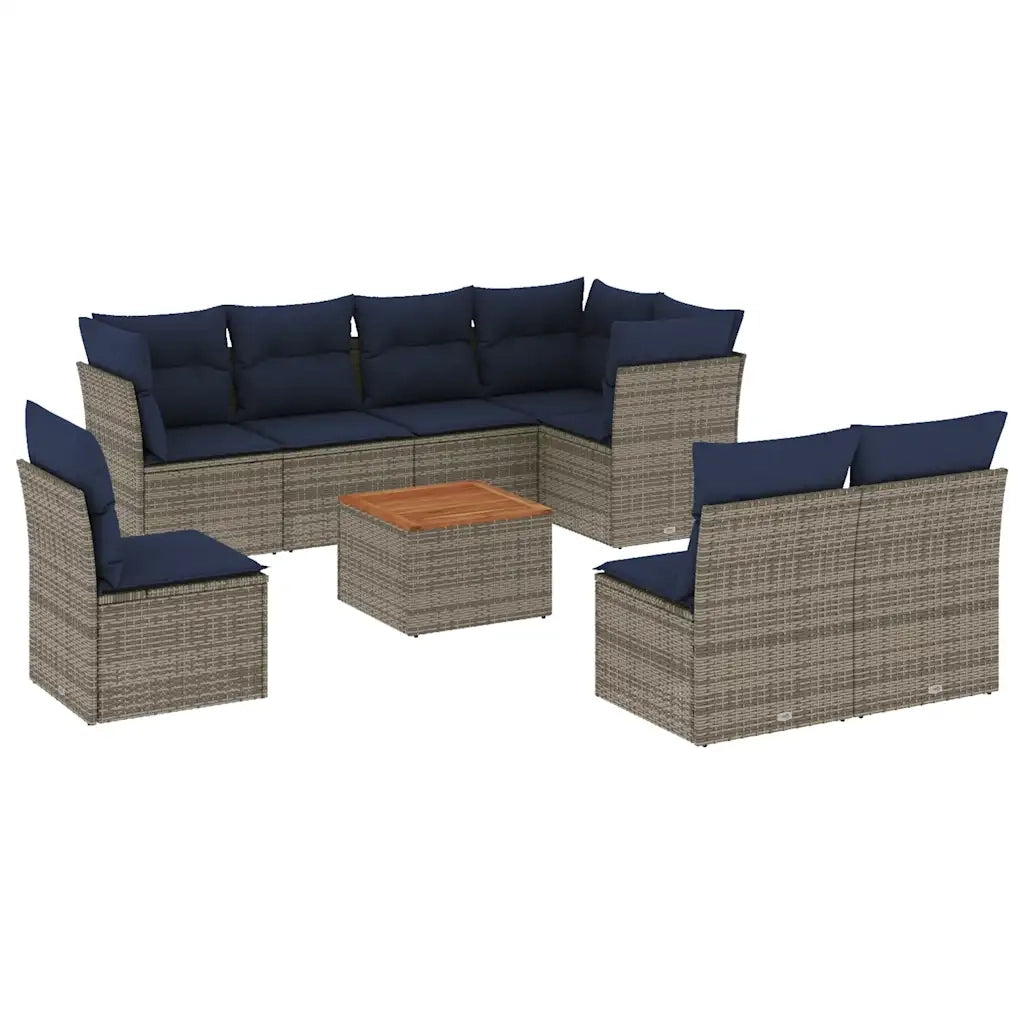 Set Divani da Giardino 9 pz con Cuscini Grigio in Polyrattan 3256019