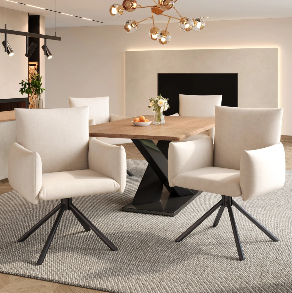 Set di 2 sedie girevoli 61.98x54.99x53.34 cm con braccioli e schienale ergonomico in velluto e metallo beige