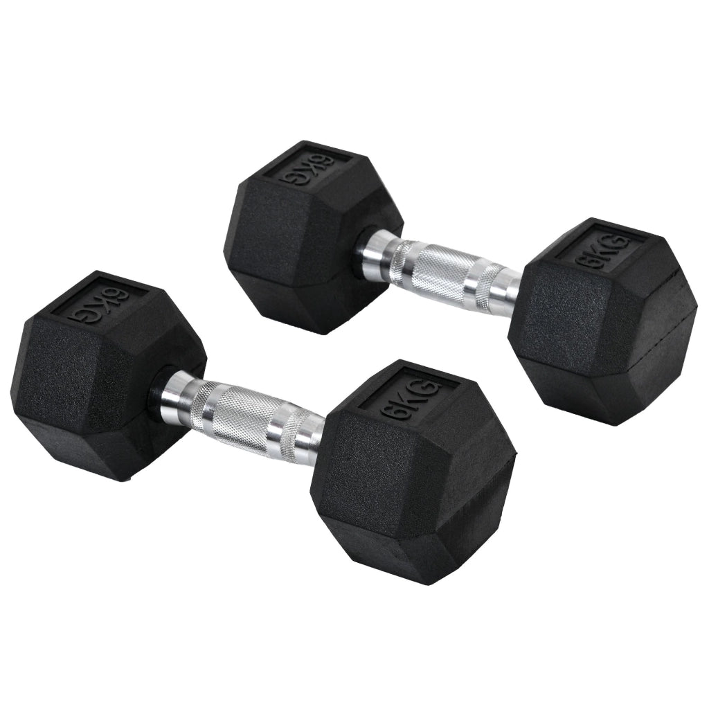 Manubri esagonali, set da 2, 2 x 6 kg, in ghisa con rivestimento in gomma, neri
