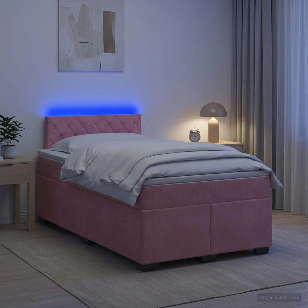 Letto con Box Spring, Materasso e LED Rosa 120 x 200 cm Velluto 3452155