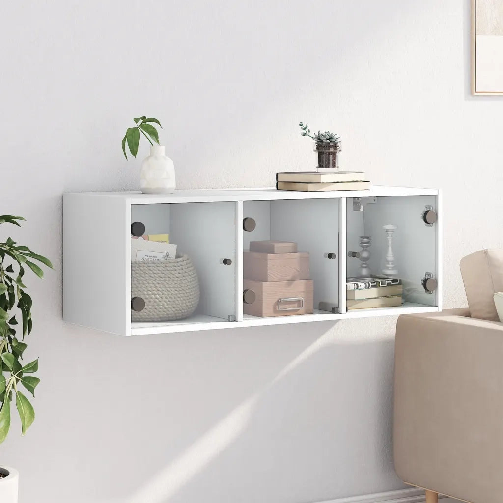 Mobile a Muro con Ante in Vetro Bianco 102x37x35 cm 836511