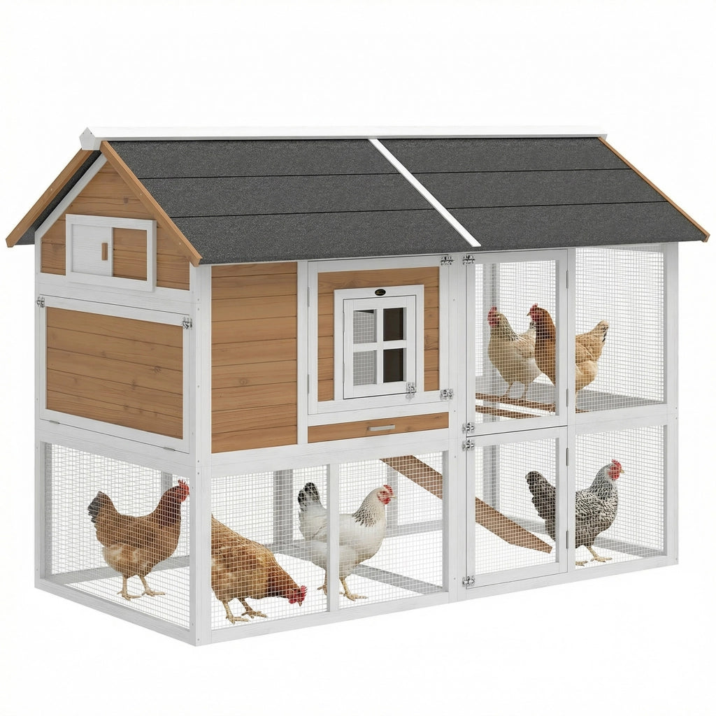 Pollaietto per 4 Galline con Nido e Vassoio Estraibile ¨C Minimal ¨C Legno Marrone 200x104x145cm