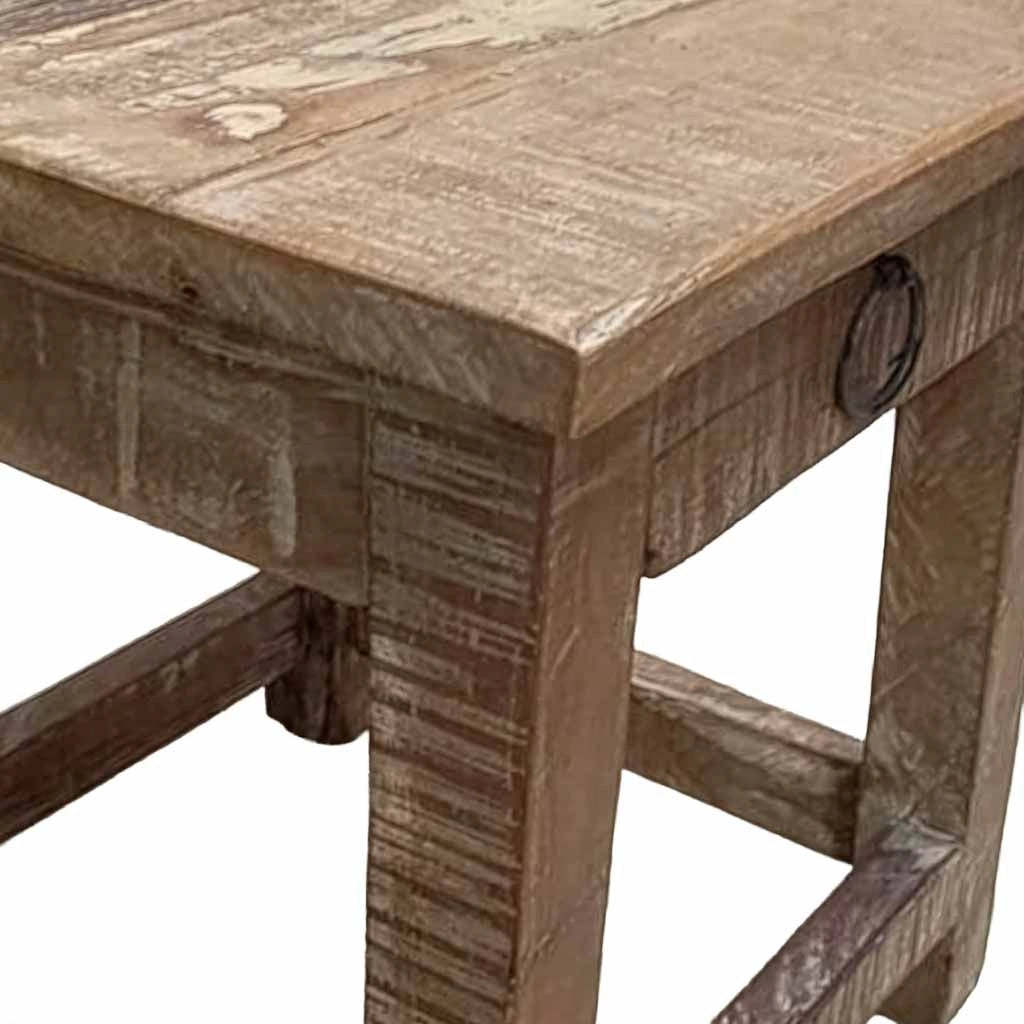 Sgabello con cassetto in legno con finitura artigianale marrone 25x25x29 h cm