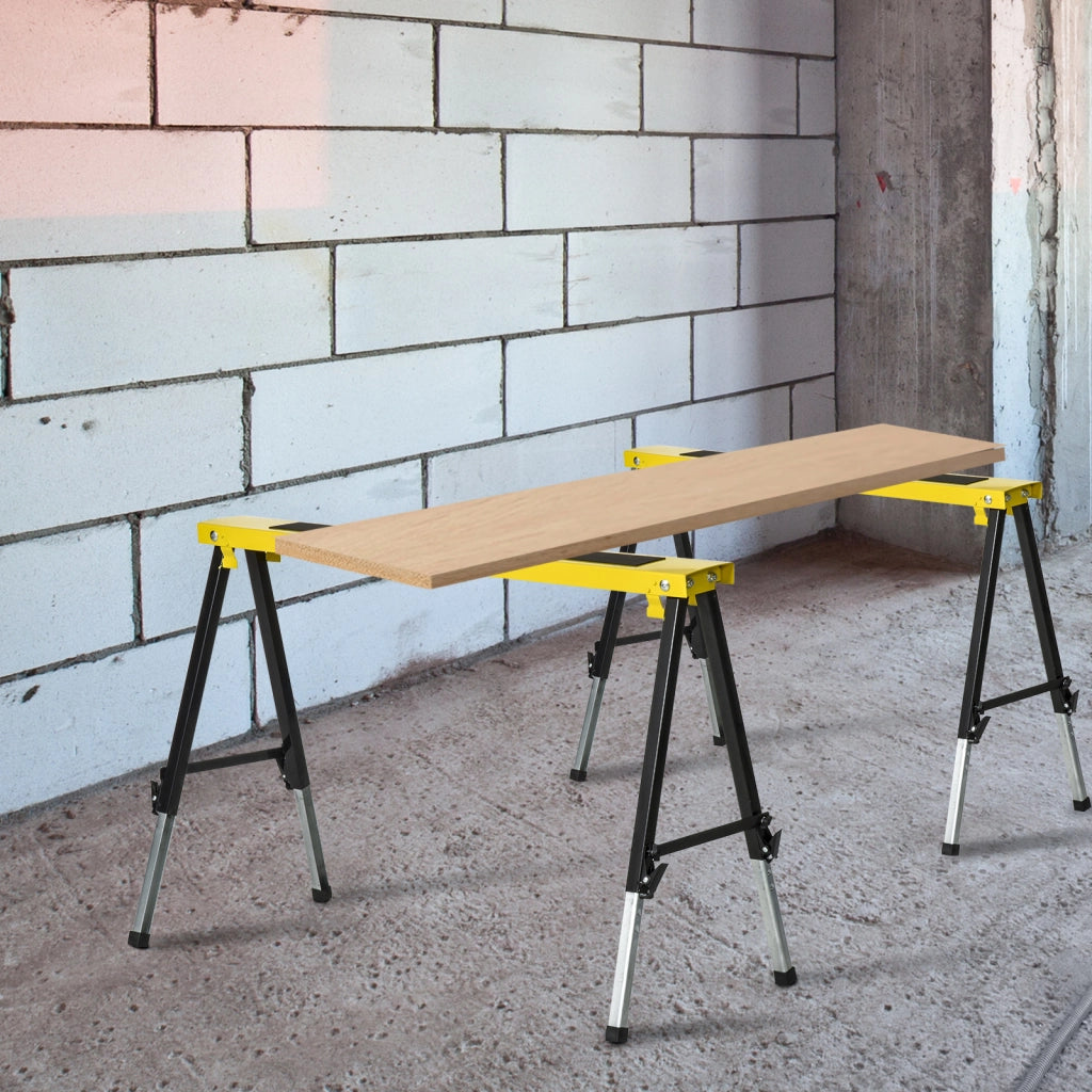 CAVALLETTI DA LAVORO PIEGHEVOLI SET DA 2 PEZZI 100x49x62-90 cm Acciaio Giallo