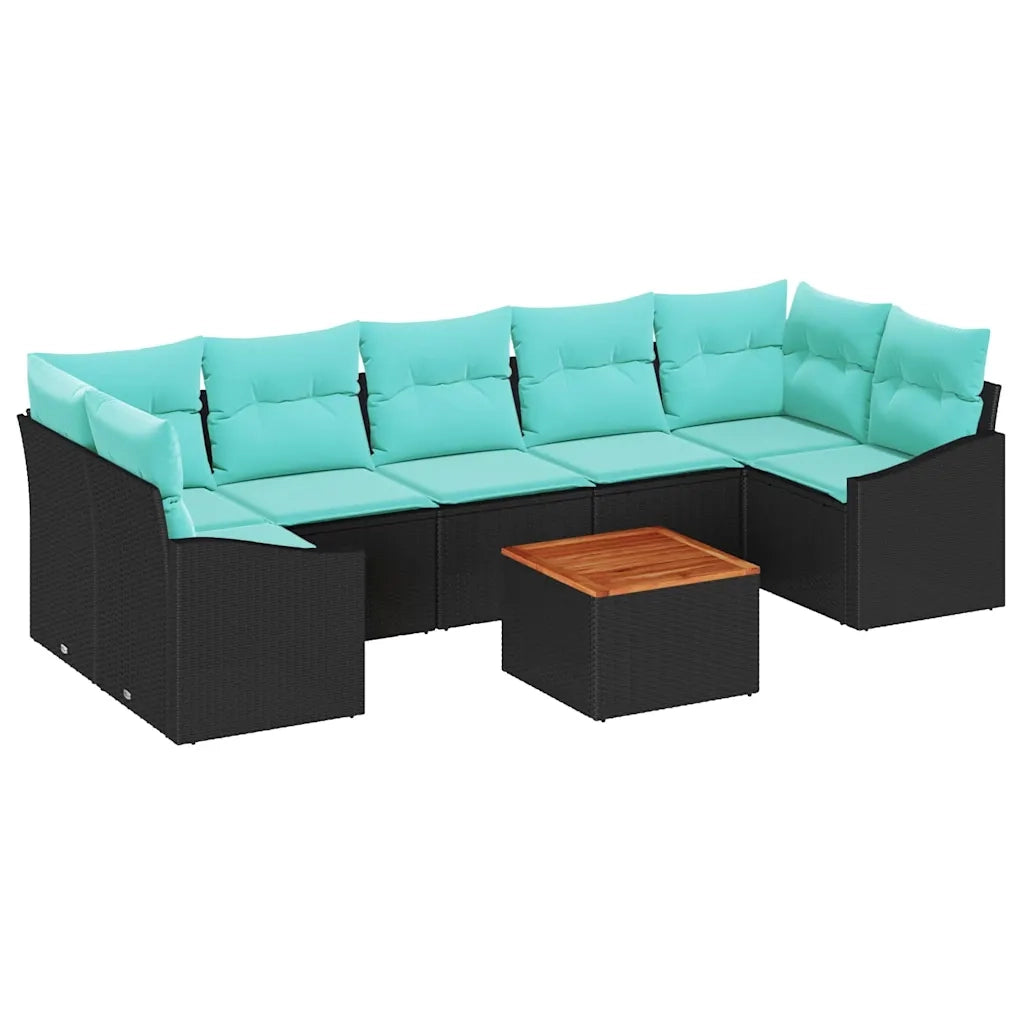 Set Divano da Giardino con cuscino 8 pcs Nero polyrattan 3347802