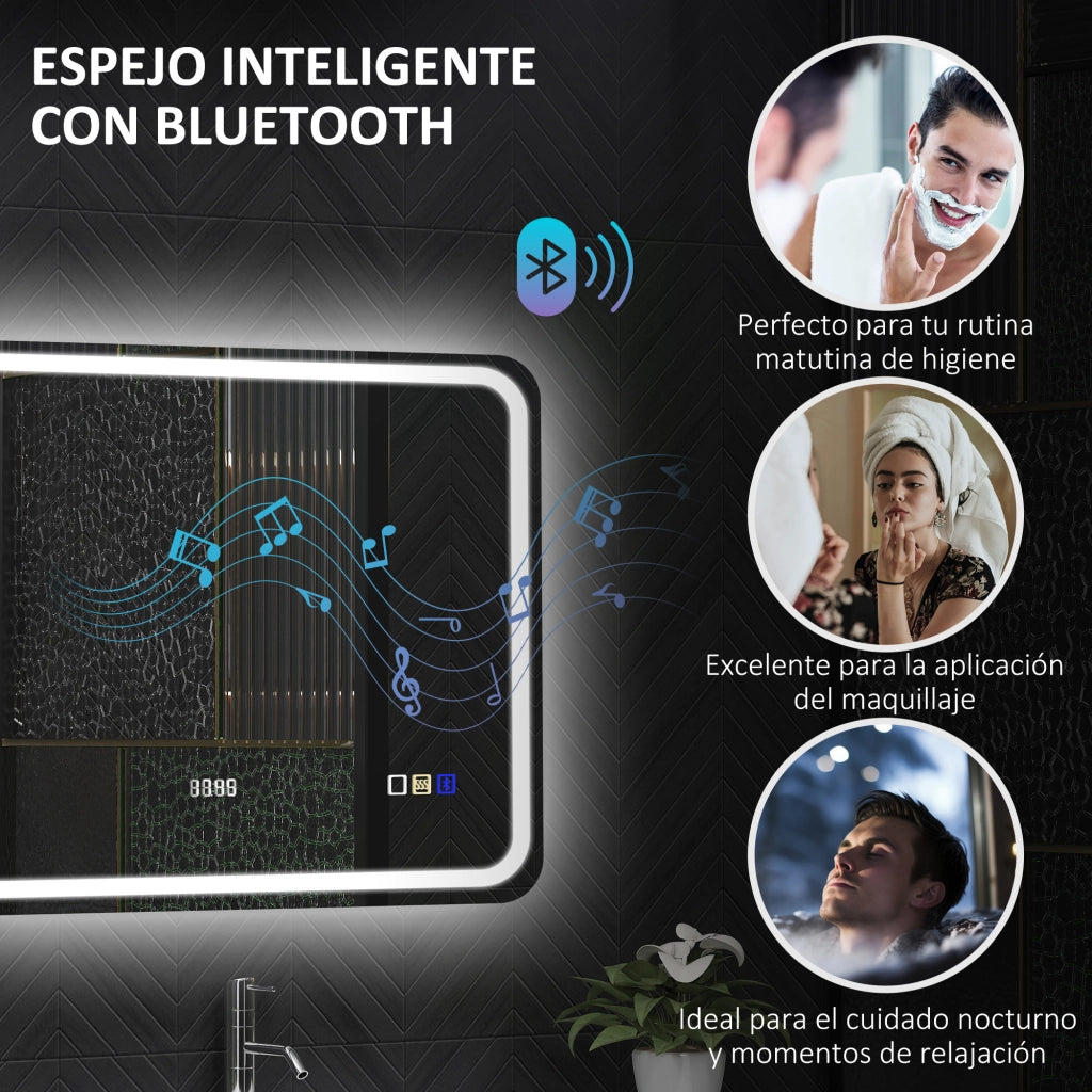 Specchio da Bagno con Luce LED e Bluetooth ¨C Minimal ¨C Bianco 80x60 cm