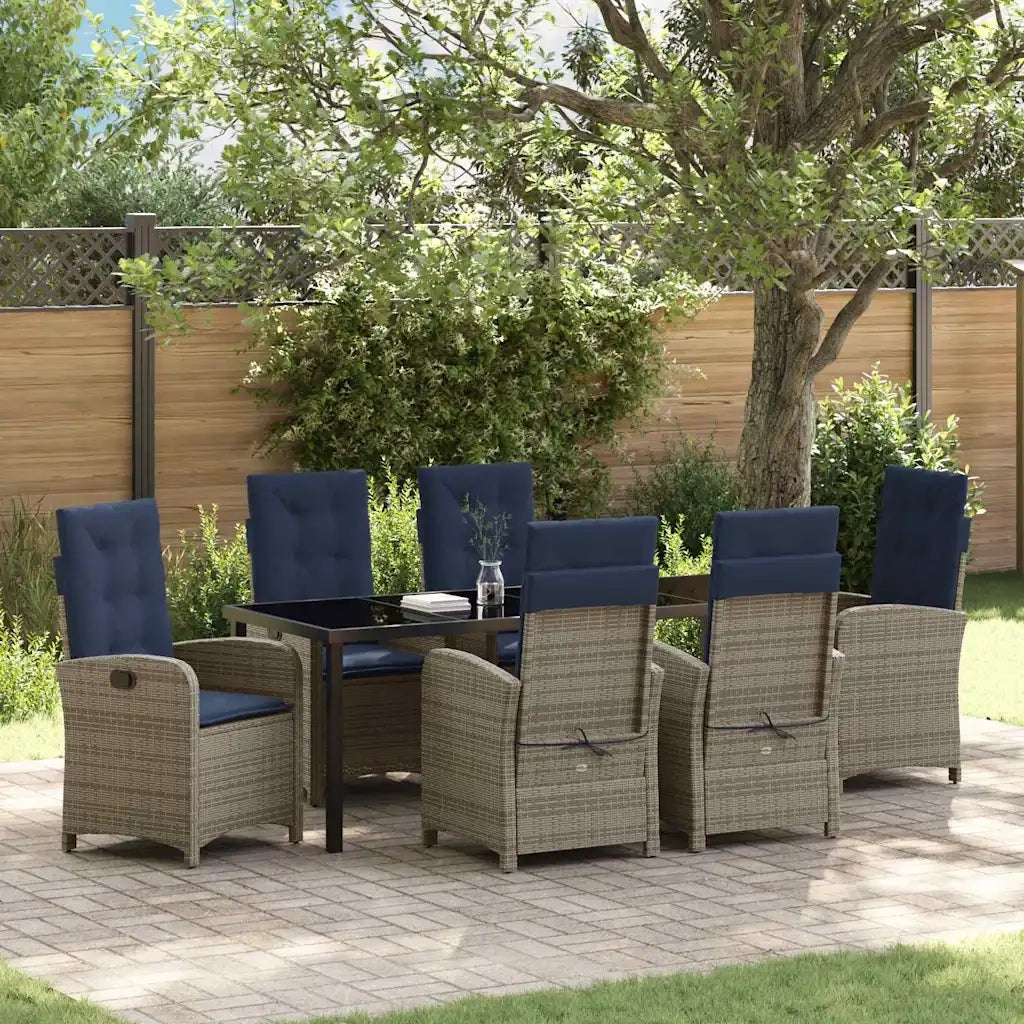 Set da Pranzo per Giardino con cuscino 7 pcs Grigio polyrattan 3380356