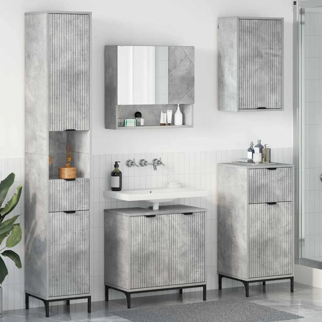 Set di mobili per il bagno con cassetto Grigio cemento 3393116