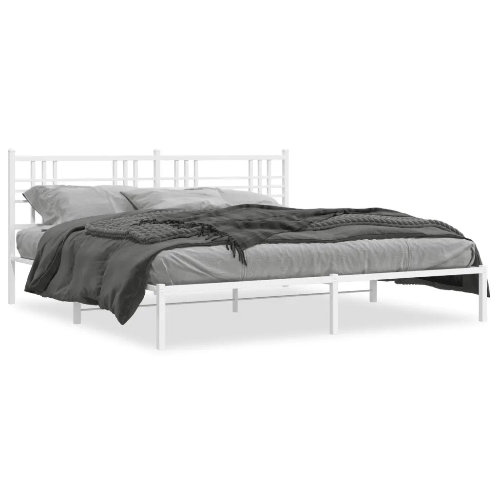 Letto matrimoniale | Letto per adulti | Giroletto con Testiera Metallo Bianco 183x213 cm