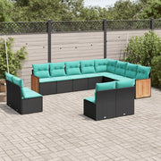Set Divani da Giardino 12 pz con Cuscini Nero in Polyrattan 3228150