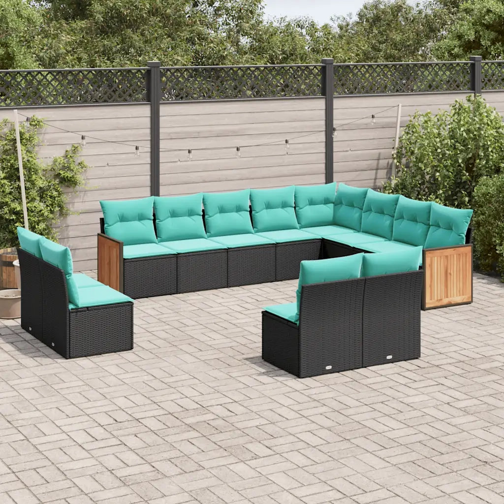 Set Divani da Giardino 12 pz con Cuscini Nero in Polyrattan 3228150