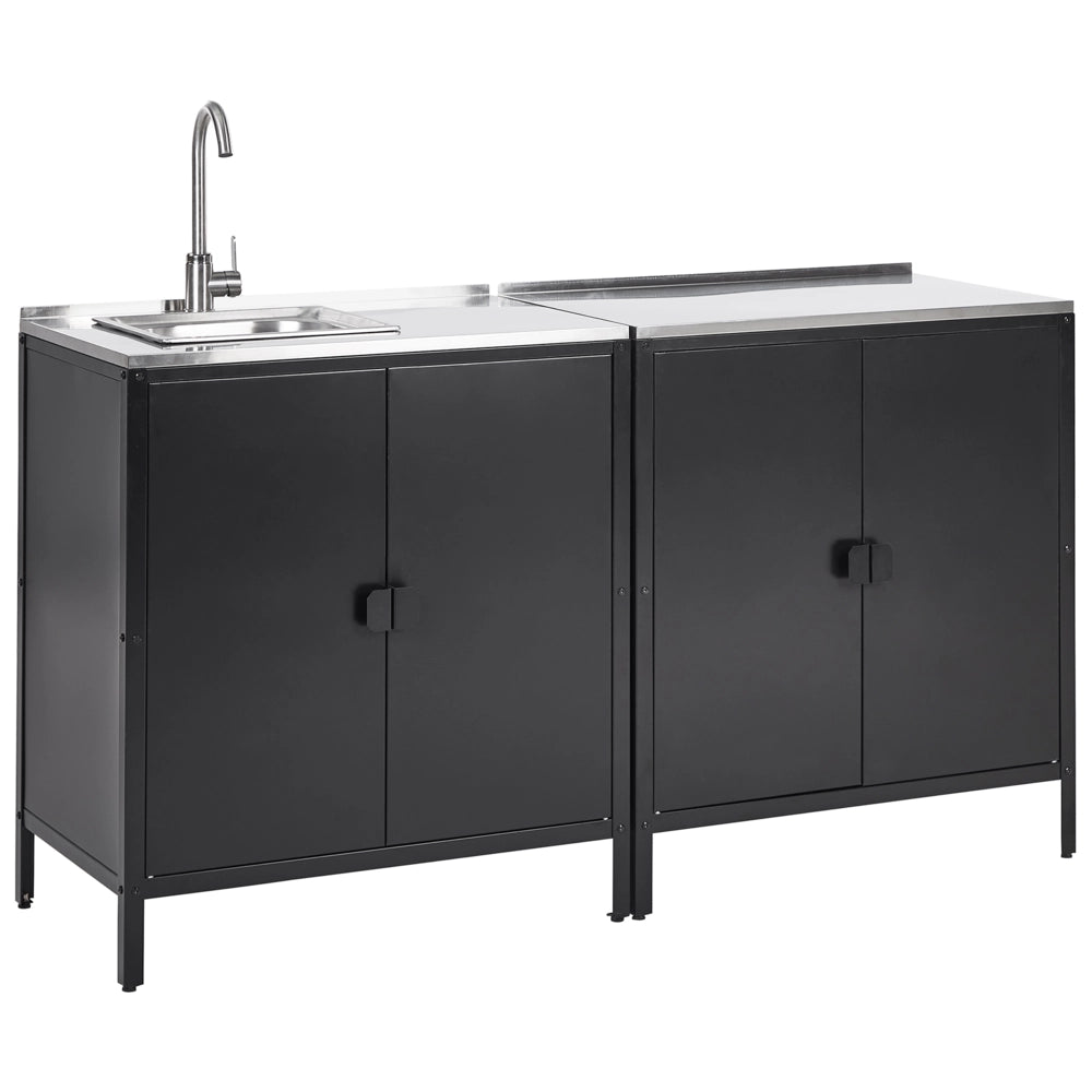 Set di cucina da esterno 2 elementi in acciaio inox nero 2 armadietto e lavello a leva cucina esterna