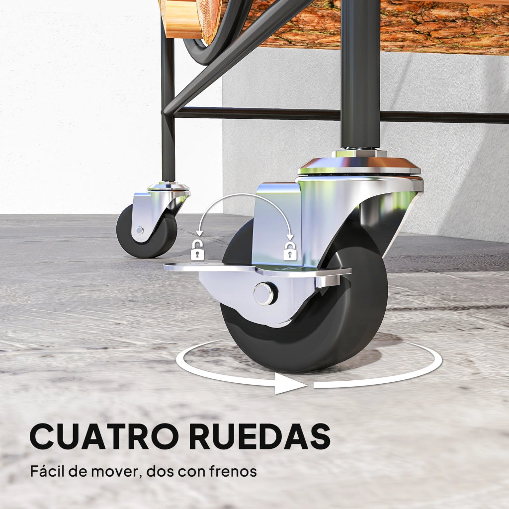 Portale legna con ruote ¨C Xylo ¨C metallo nero 51x30x60 cm per camino interno esterno