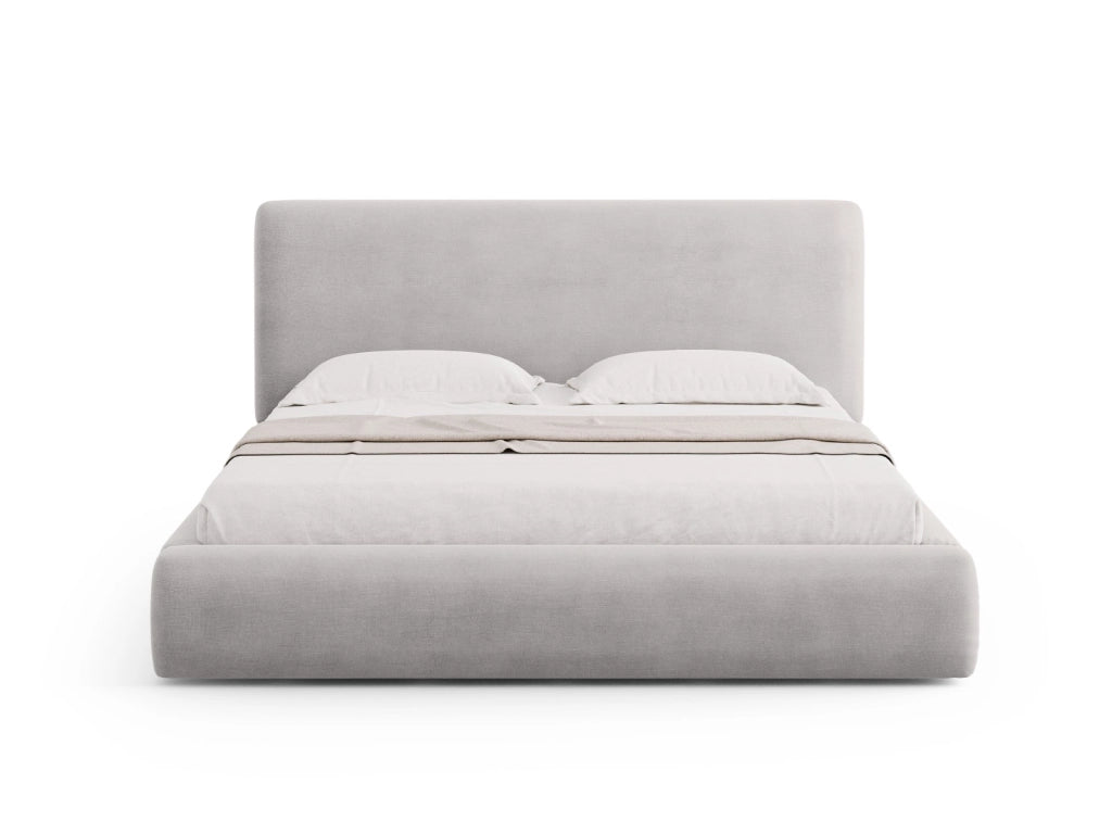 Cosmopolitan Design - Letto a cassettone con testiera "Colonel" 160x200cm in ciniglia grigio chiaro 