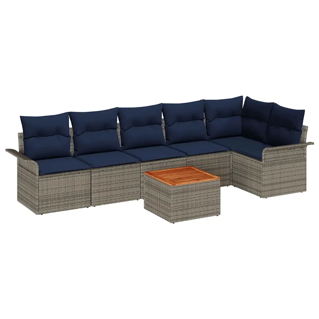 Set Divano da Giardino 7 pcs Grigio e Blu Navy polyrattan 3356008