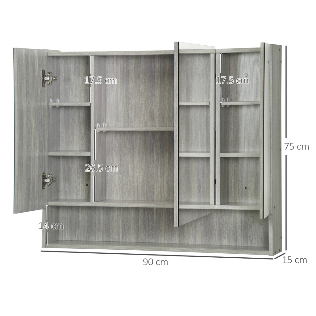 Armadio con specchio e ripiani ¨C Minimal ¨C Grigio, legno, vetro, 90x15x75 cm