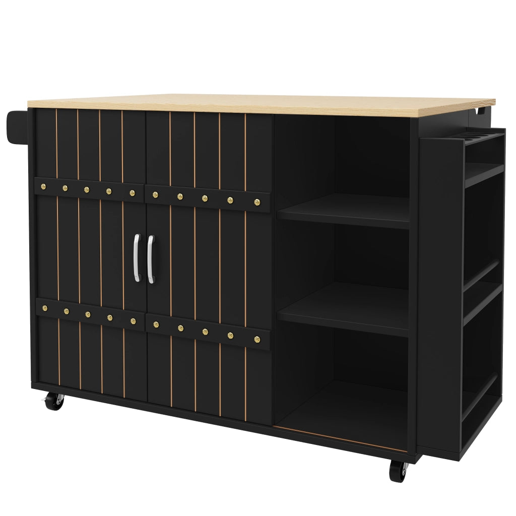 OKWISH Carrello da Cucina con 2 Ante Scorrevoli e 3 Cassetti, Piano Ribaltabile, Portasciugamani e Ruote, 110 × 42 × 90 cm
