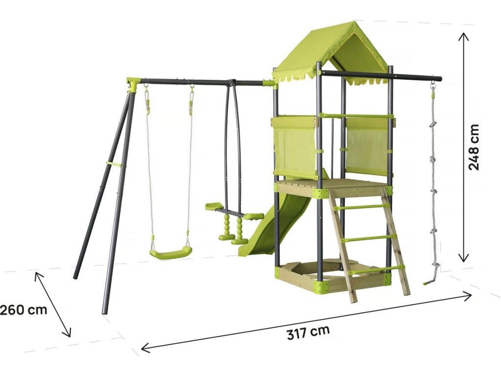 Struttura da gioco in metallo con scivolo e sabbiera "Sohane" - Verde