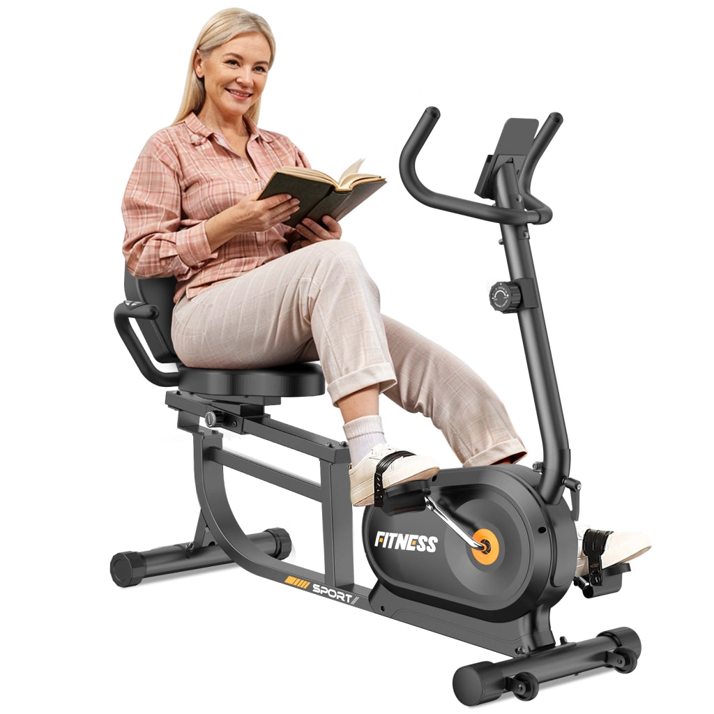 Cyclette Orizzontale Magnetico con Sella Regolabile, Cyclette Da Casa, Cyclette Da Seduta con Sensori di Pulsazione, silenzioso