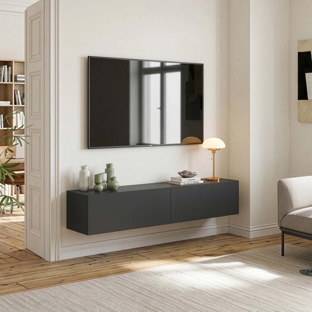 Mobile Pensile Evaton Porta TV da Parete 160 x 32 x 30 cm - Grigio Scuro Opaco [en.casa]