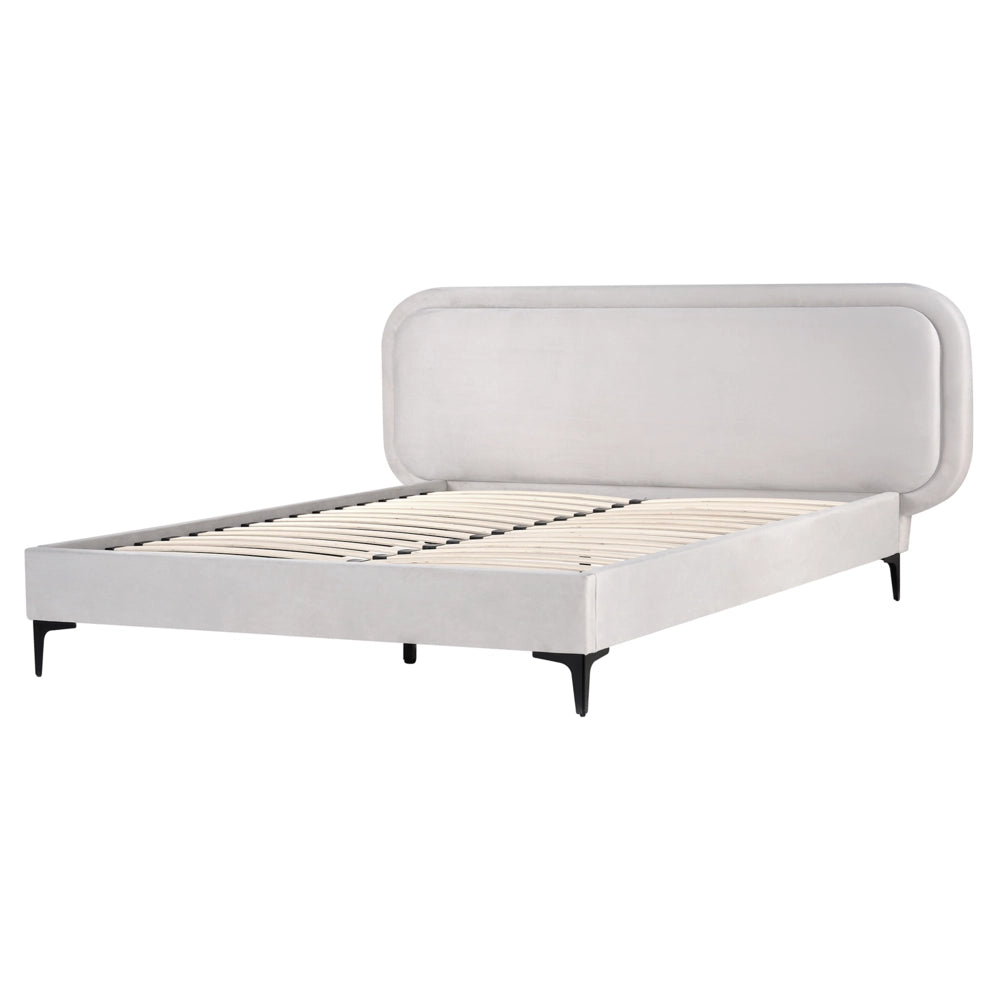 Letto matrimoniale EU Beige Chiaro Velvet 160 x 200 cm Imbottito Telaio Poggiatesta