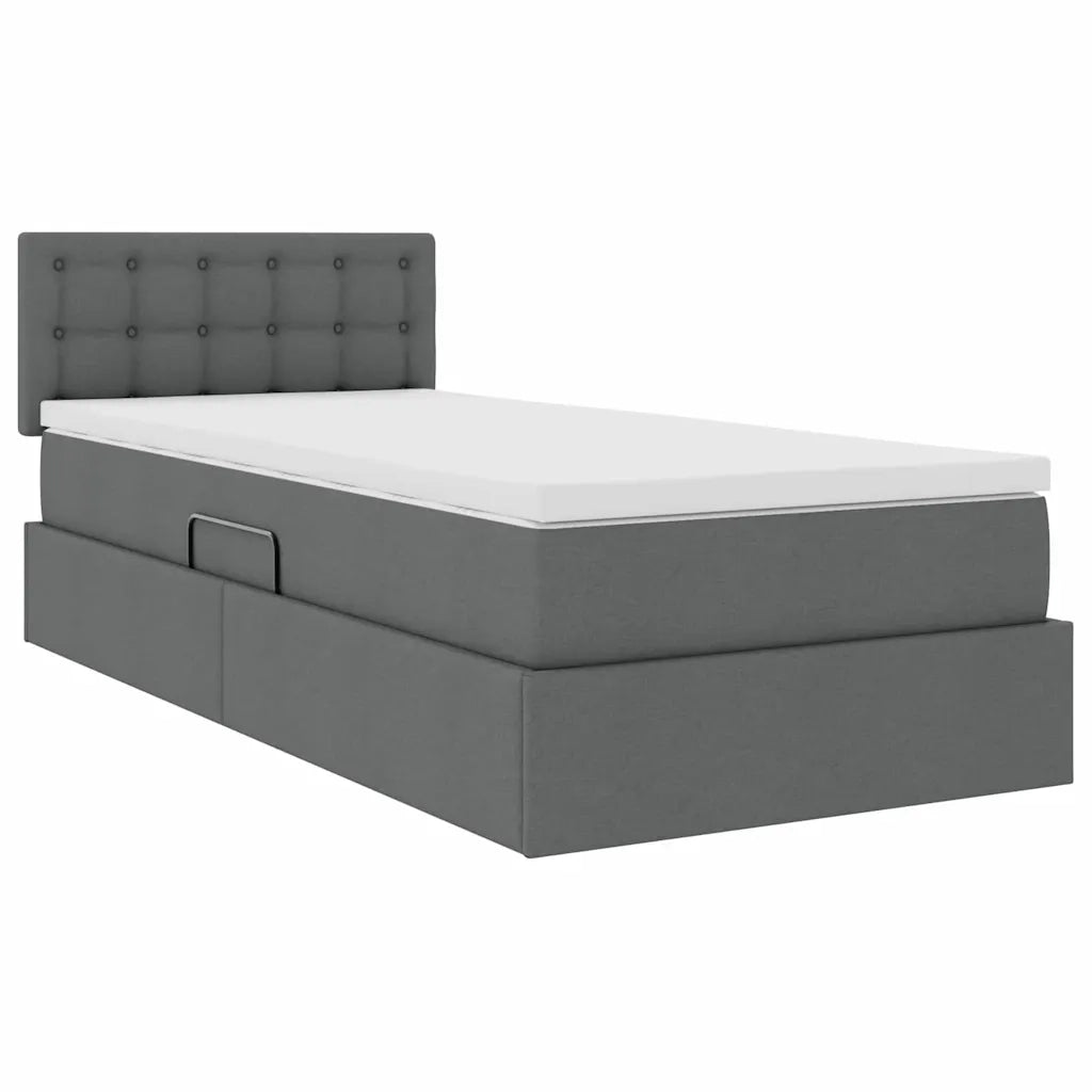 Letto con contenitore e LED Grigio scuro 100 x 200 cm Tessuto