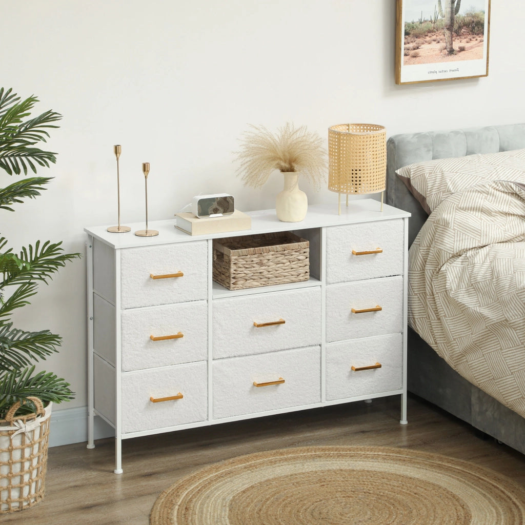 Cassettiera 8 cassetti in tessuto con presa di corrente ¨C Minimal ¨C crema bianco