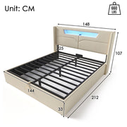 Letto matrimoniale con LED - Xylo - 140x200cm - Beige - USB e funzione cassone