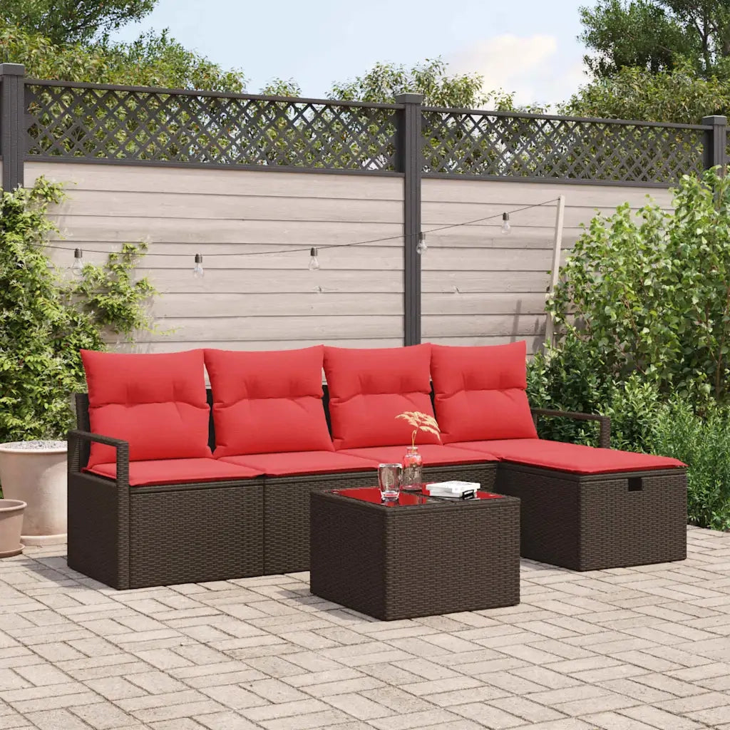Set di divani con cuscino 6 pcs Marrone e Rosso polyrattan 3359173