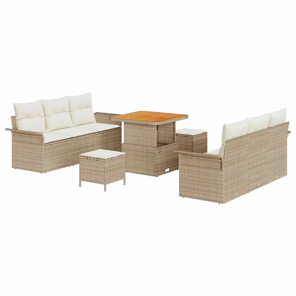 Set Divano da Giardino con cuscino 9 pcs Beige polyrattan